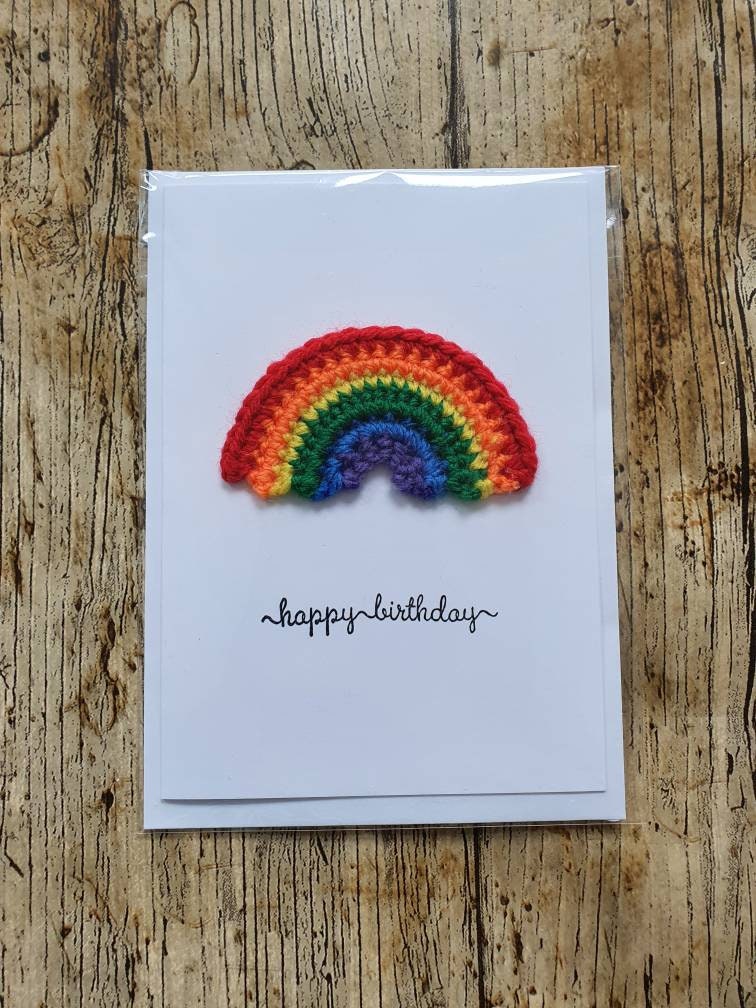 Happy Birthday Crochet Rainbow Card