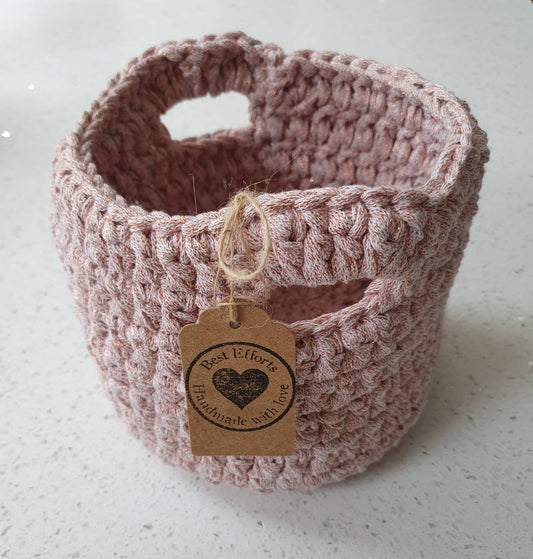 Handmade Crochet Basket (Pink)