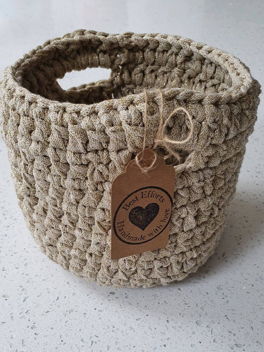 Handmade Crochet Basket (Gold)