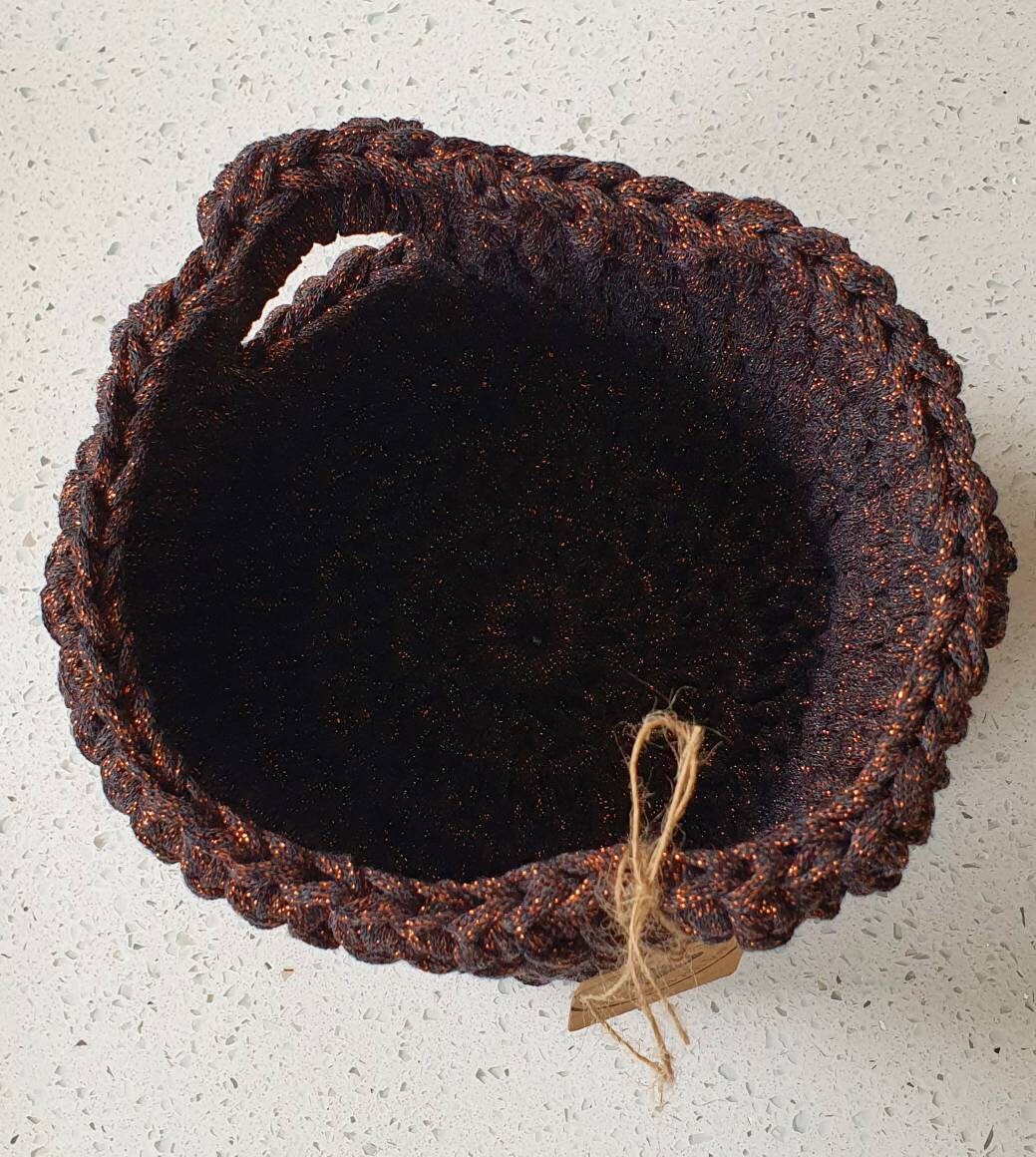 Handmade Crochet Basket (Dark Brown/ Bronze)