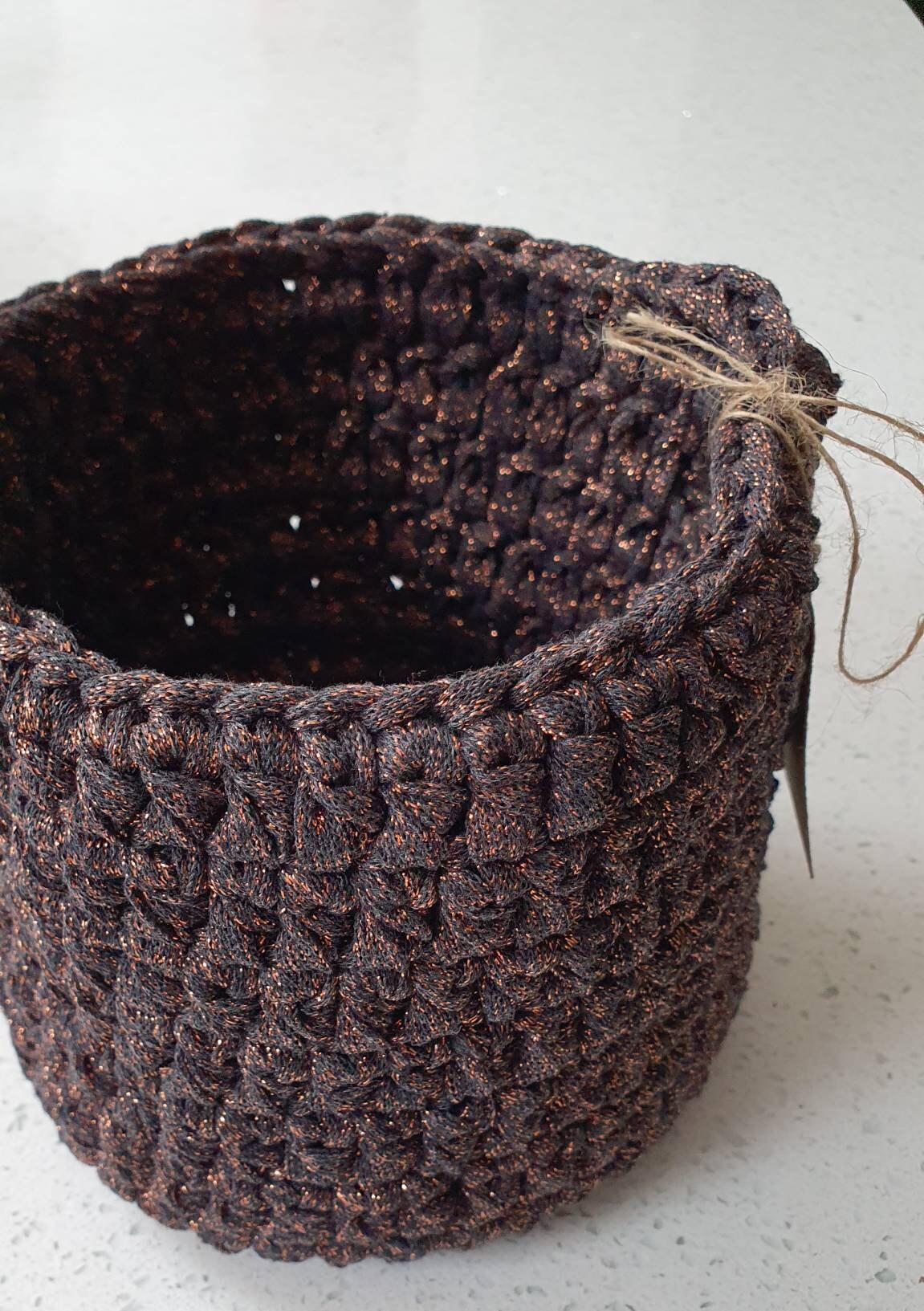 Handmade Crochet Basket (Dark Brown/ Bronze)