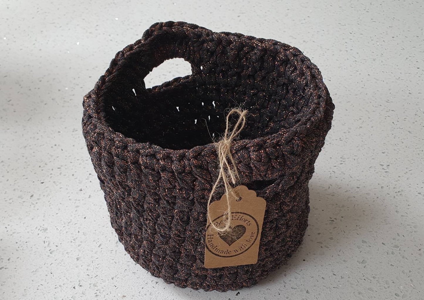 Handmade Crochet Basket (Dark Brown/ Bronze)