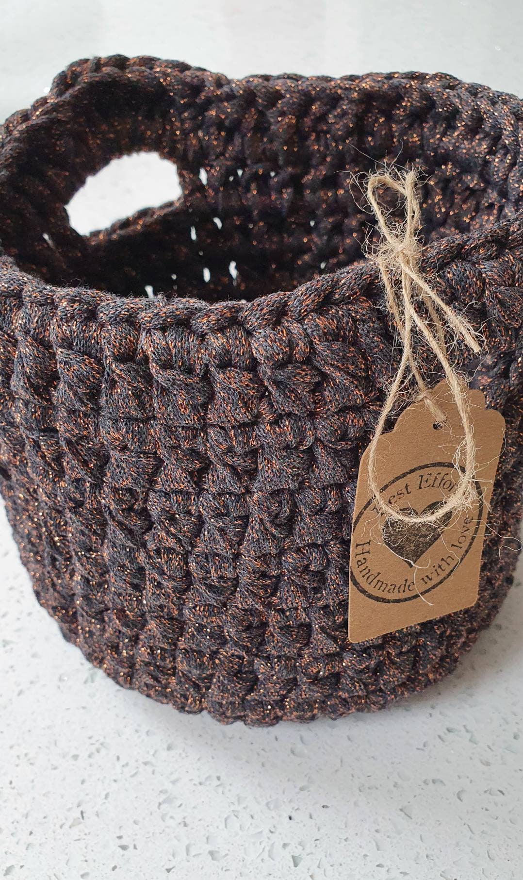 Handmade Crochet Basket (Dark Brown/ Bronze)