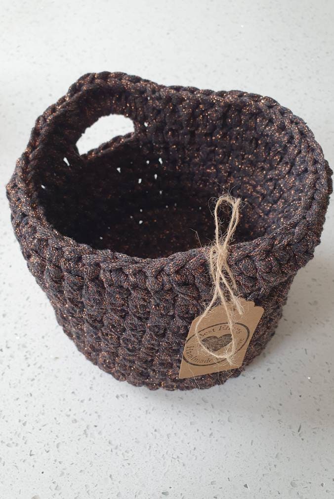 Handmade Crochet Basket (Dark Brown/ Bronze)