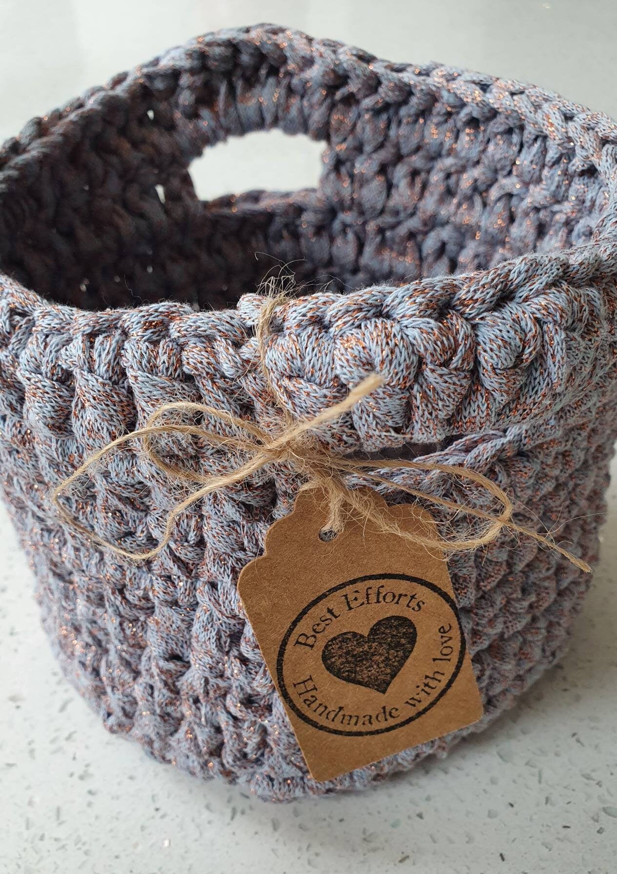 Handmade Crochet Basket (Grey/Bronze)