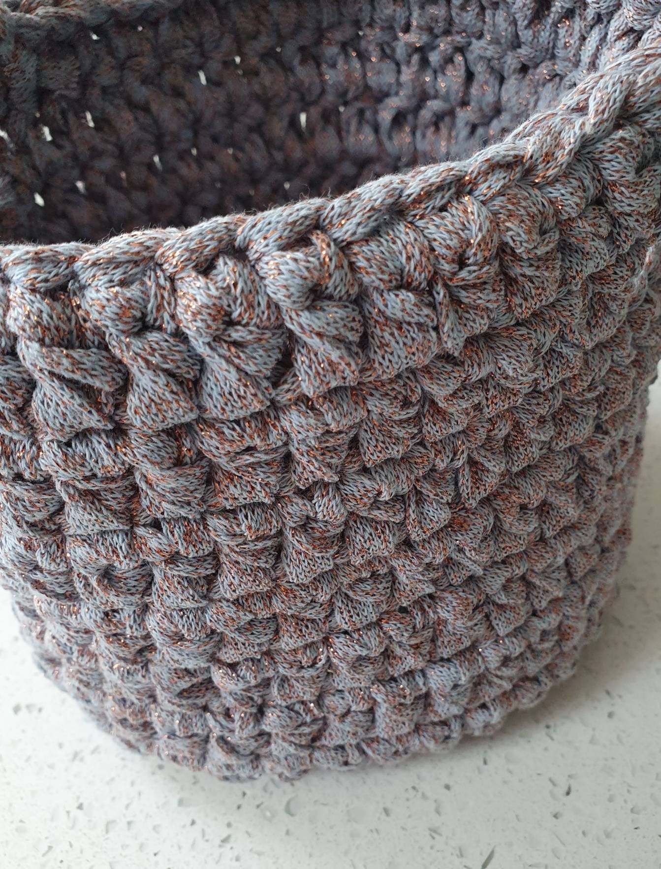 Handmade Crochet Basket (Grey/Bronze)