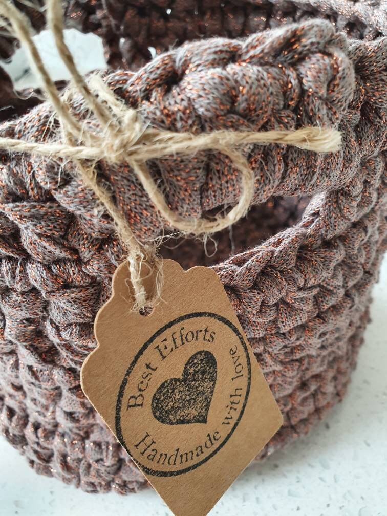 Handmade Crochet Basket (Taupe/Bronze)