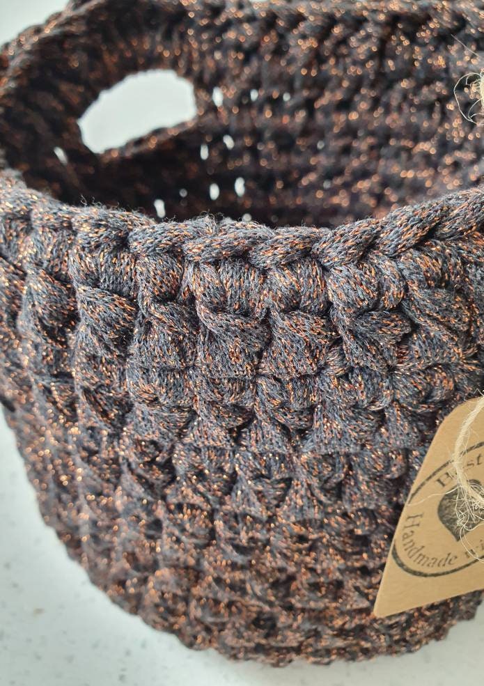 Handmade Crochet Basket (Dark Brown/ Bronze)