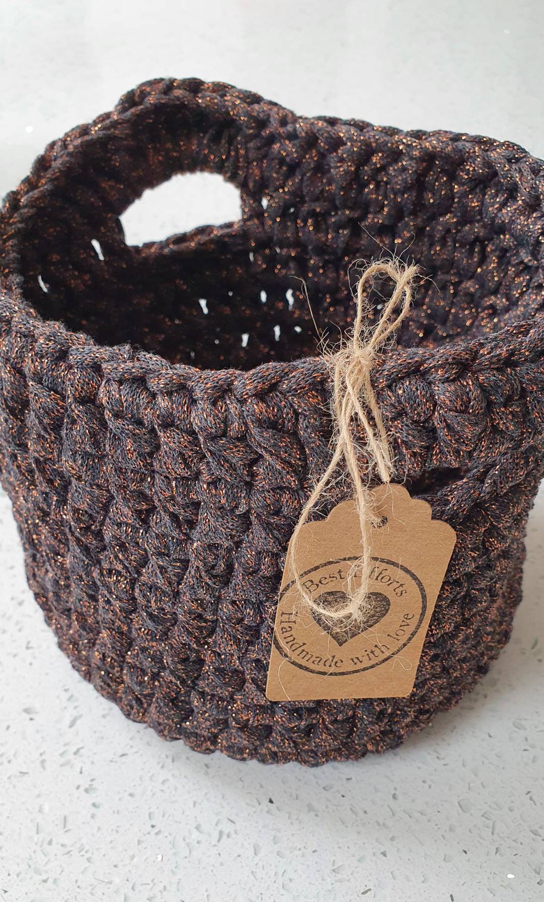 Handmade Crochet Basket (Dark Brown/ Bronze)