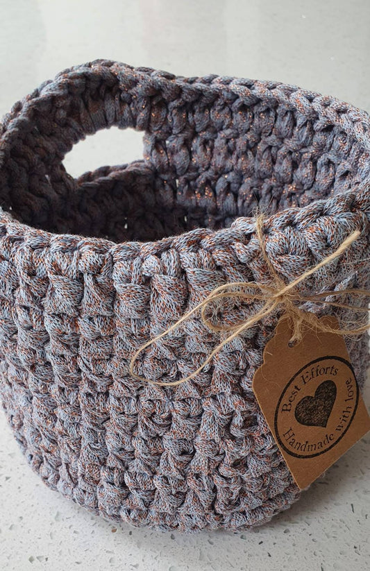 Handmade Crochet Basket (Grey/Bronze)