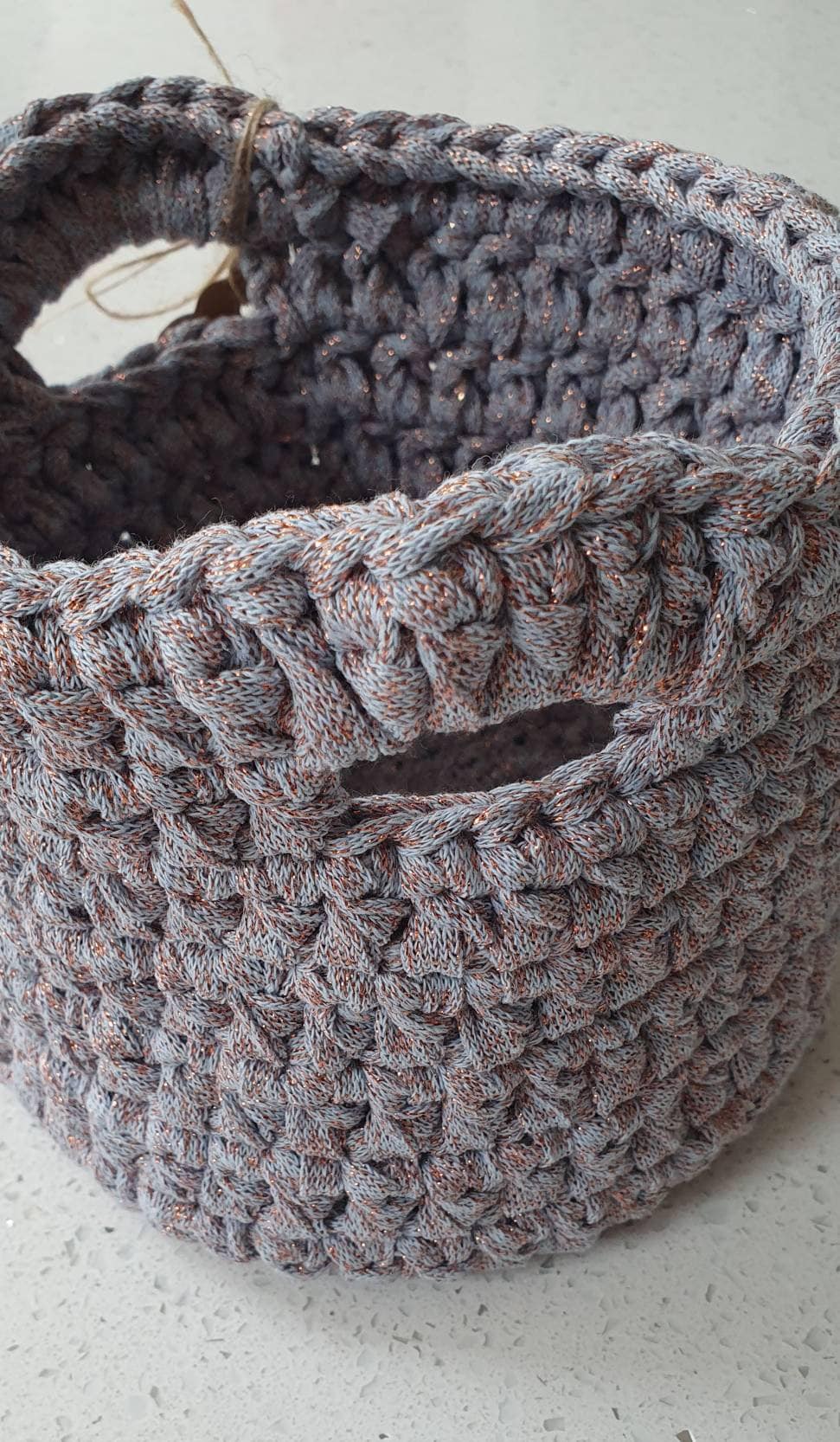 Handmade Crochet Basket (Grey/Bronze)