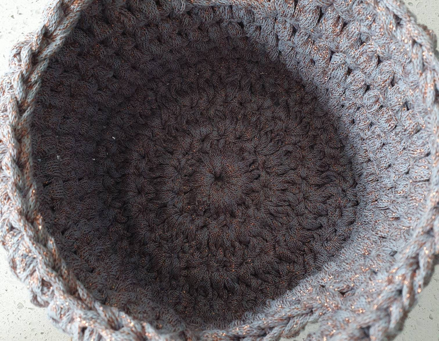 Handmade Crochet Basket (Grey/Bronze)