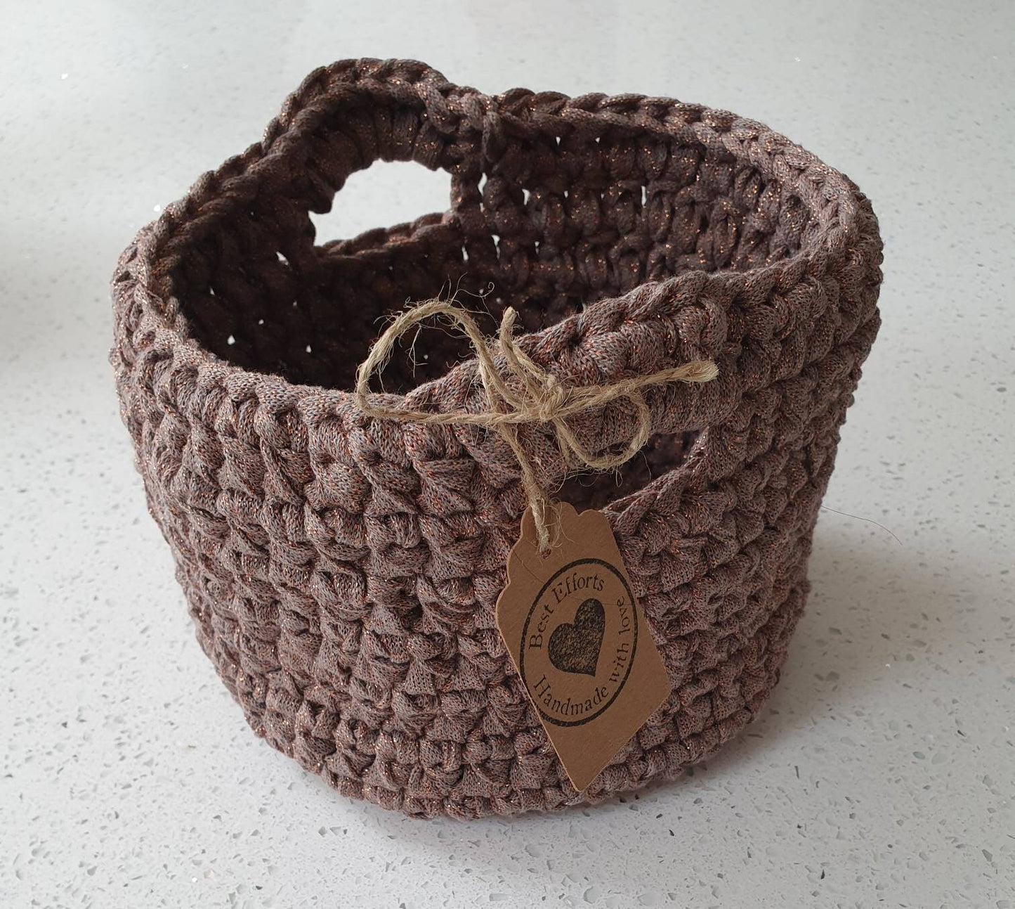 Handmade Crochet Basket (Taupe/Bronze)