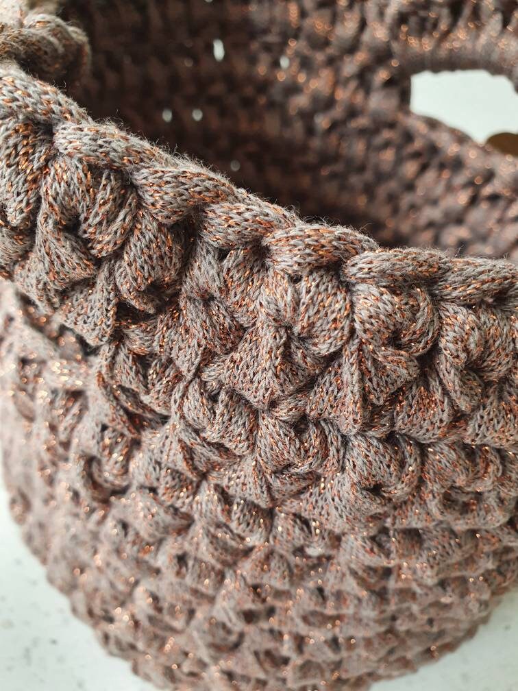 Handmade Crochet Basket (Taupe/Bronze)