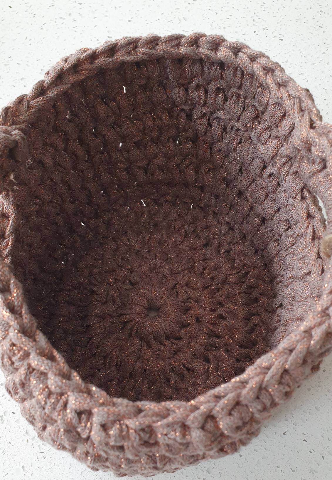 Handmade Crochet Basket (Taupe/Bronze)