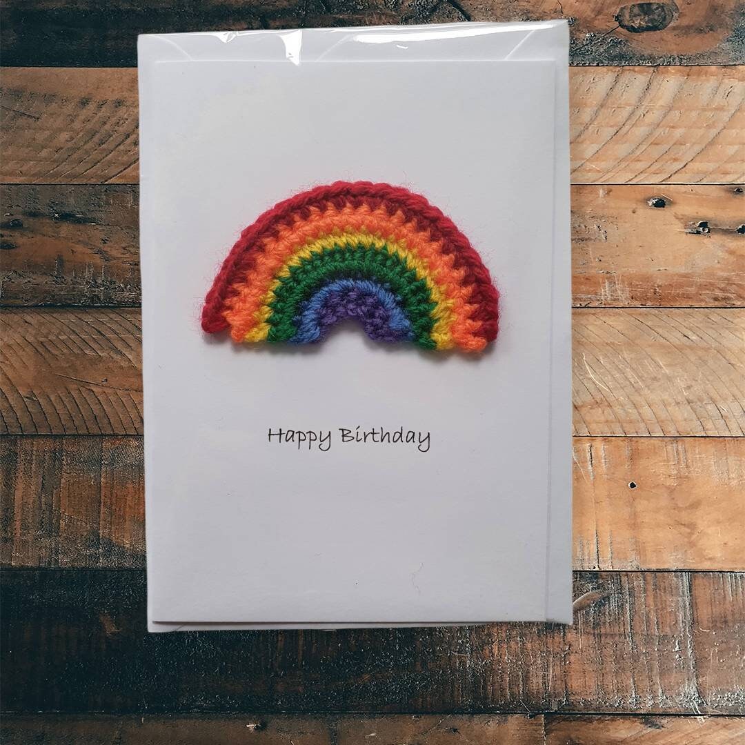 Happy Birthday Crochet Rainbow Card